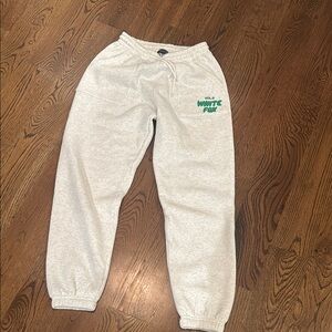 White fox White/Heather Gray Sweatpants with Green Logo